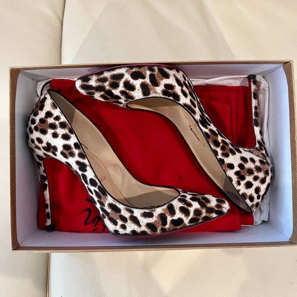 Christian Louboutin Leopard Pony Hair Pigalle Follies 100 Size 38